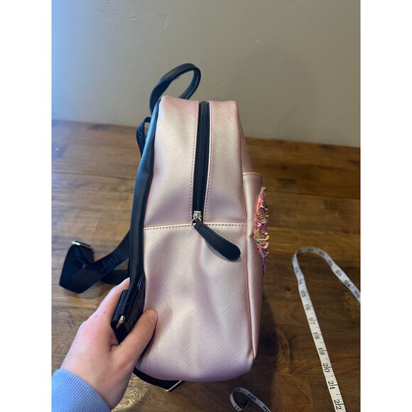 BETSEY JOHNSON SILVER Metallic LOVE BLACK BACKPACK BAG Pink - Picture 9 of 12
